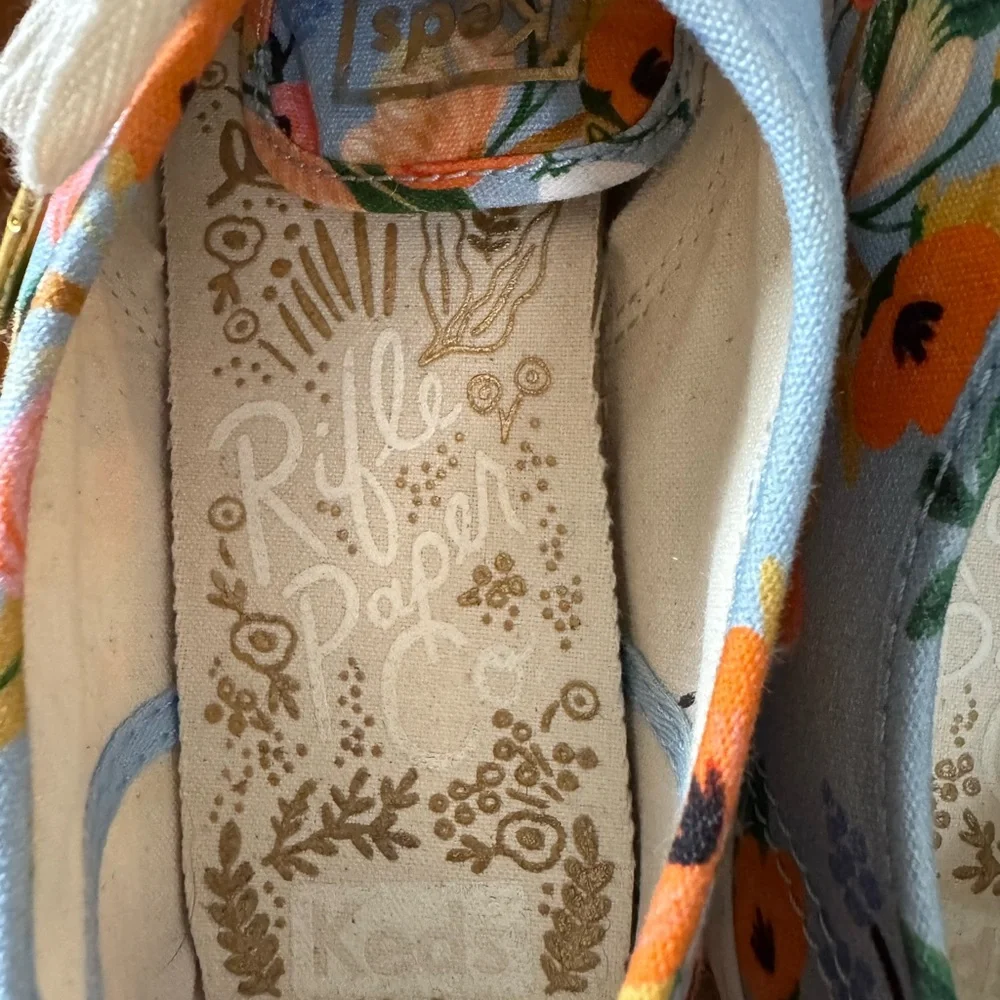 Keds Rifle Paper Company Floral Canvas Sneakers with Blue and gold Accents - Picture 6 of 8